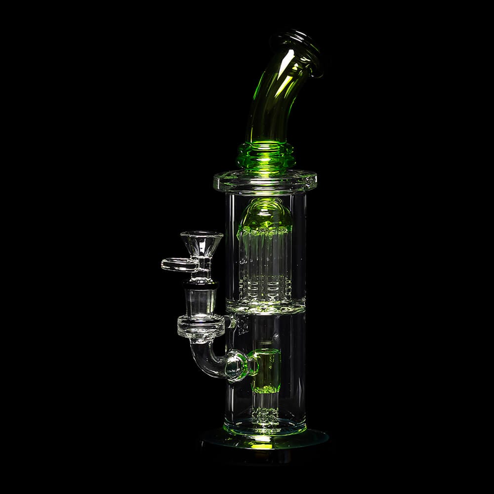 Diamond Glass Diow Duex Water Pipe - Black/Bright Green - 03