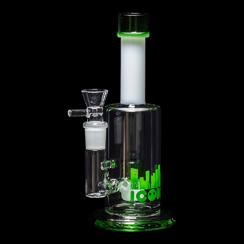 Diamond Glass Icon Pill Water Pipe - White & Green - 05